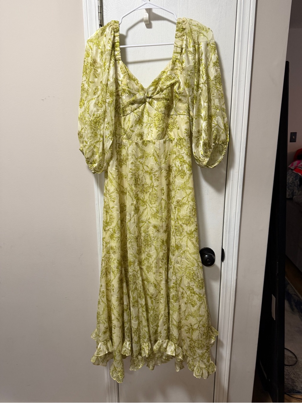 Hutch Light Green Floral Maxi Dress with Puff Sleeves